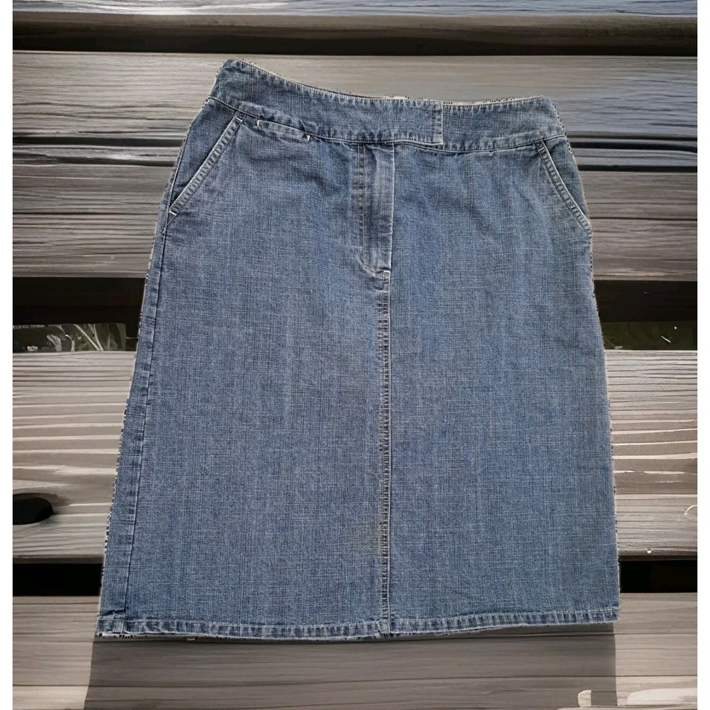 Marsh Landing Jean Skirt 10 Blue Denim Front Zip Modest 100% Cotton Pockets